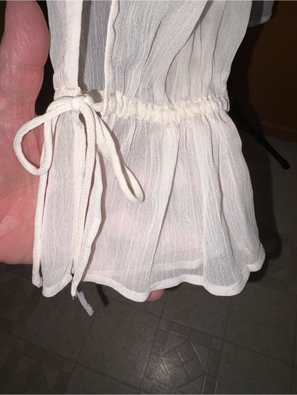 Loft Sheer White Cream Chiffon Ruffle Tie Neck Bell Sleeve Blouse Size XXL - Picture 4 of 9